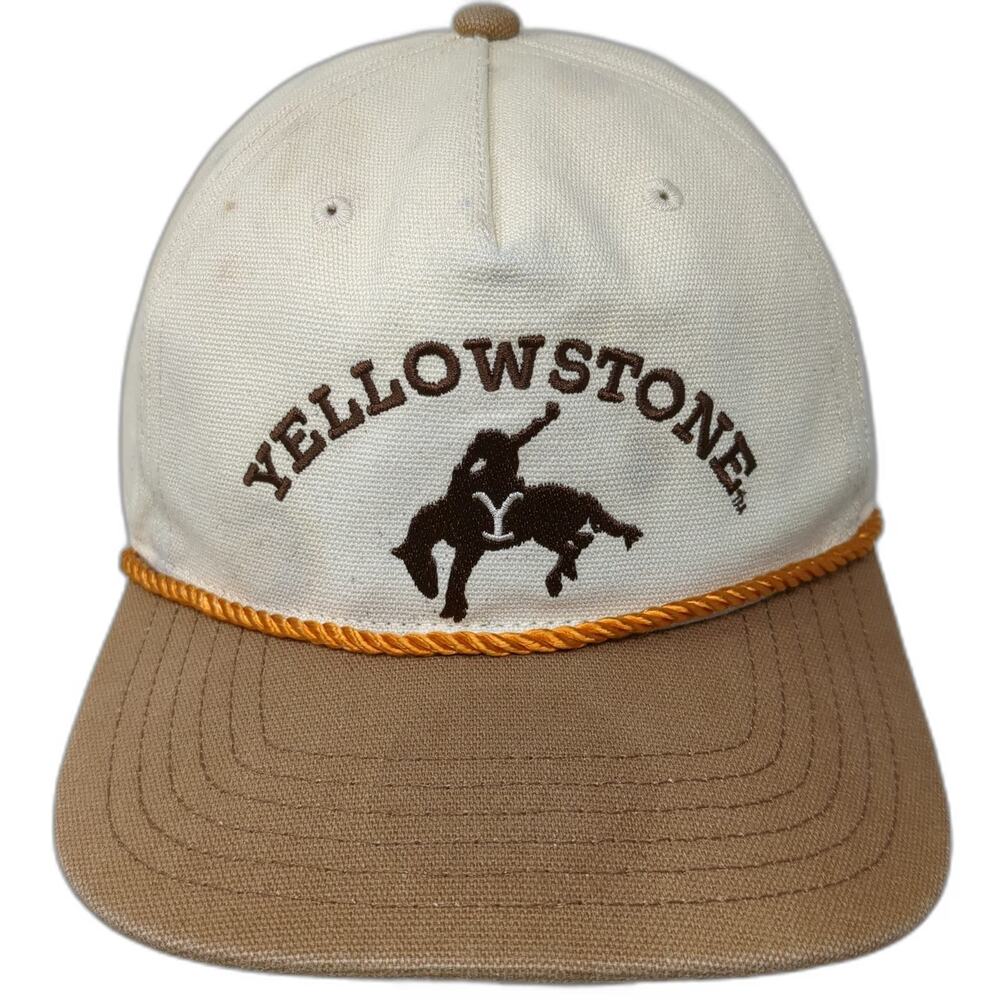 Yellowstone 5 Panel Hat Beige Brown One Size Snapback Braided Rope Cowboy Logo